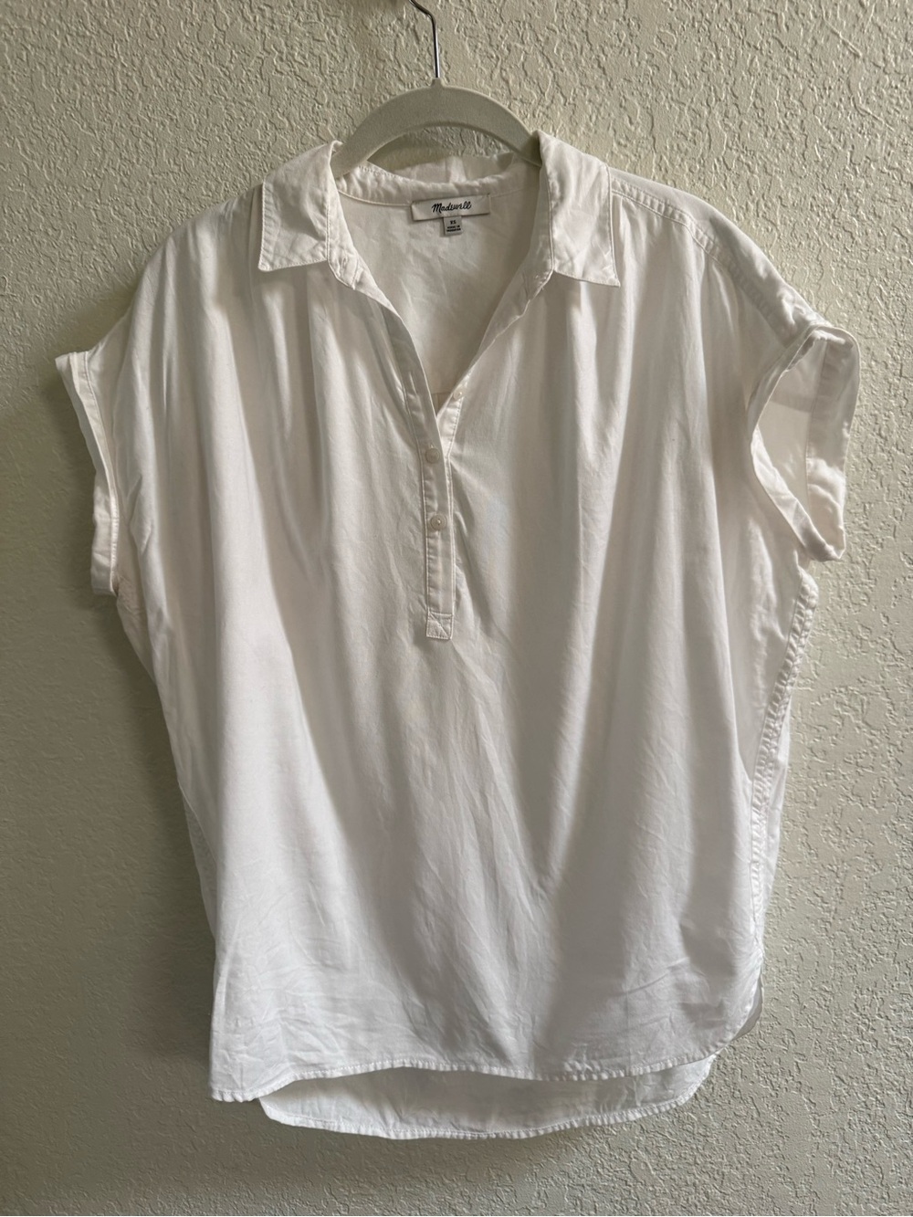 Madewell White Short-Sleeve Button-Front Collared Top